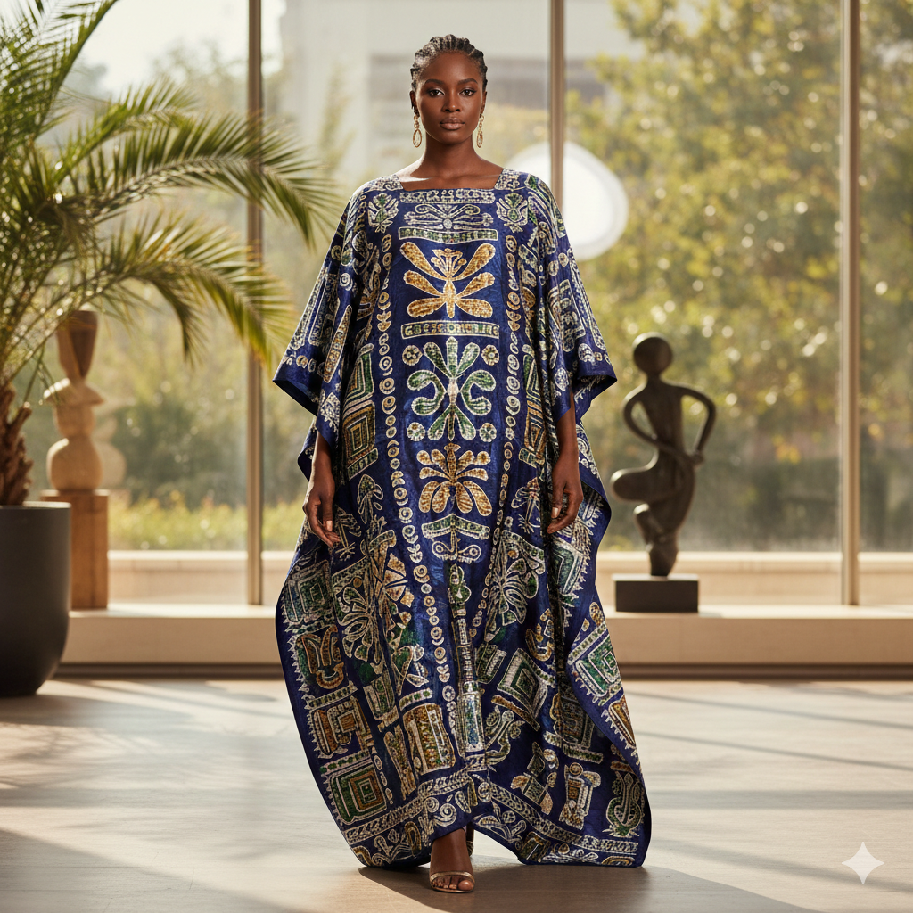 Adire Silk Kaftan